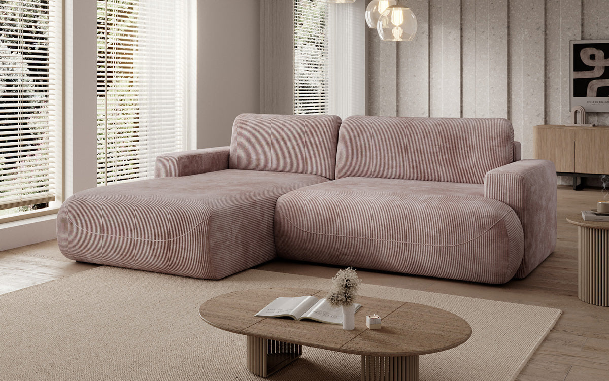 Designer Ecksofa Enzo mit Schlaf- und Klappfunktion in Cord