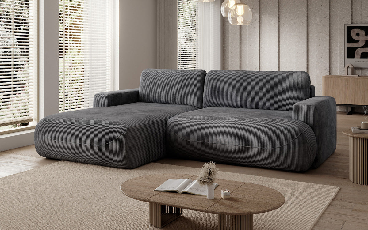 Designer Ecksofa Enzo mit Schlaf- und Klappfunktion in Cord