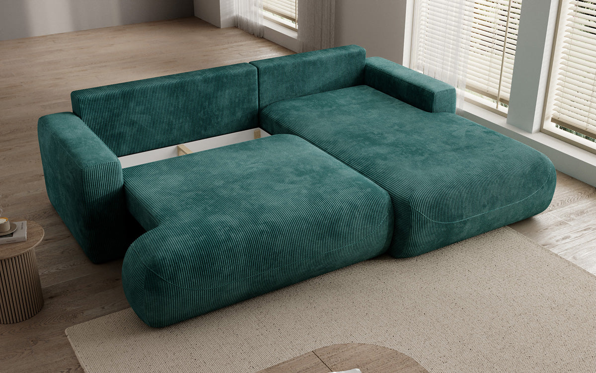 Designer Ecksofa Enzo mit Schlaf- und Klappfunktion in Cord