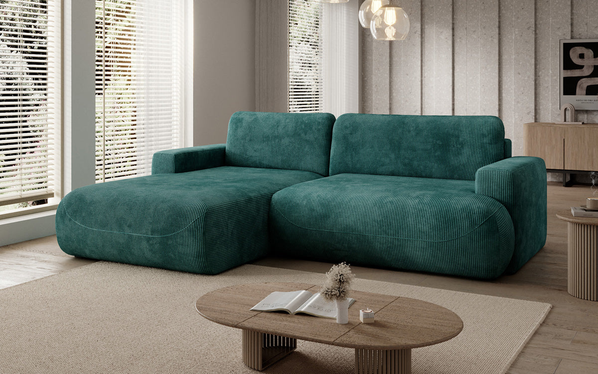 Designer Ecksofa Enzo mit Schlaf- und Klappfunktion in Cord
