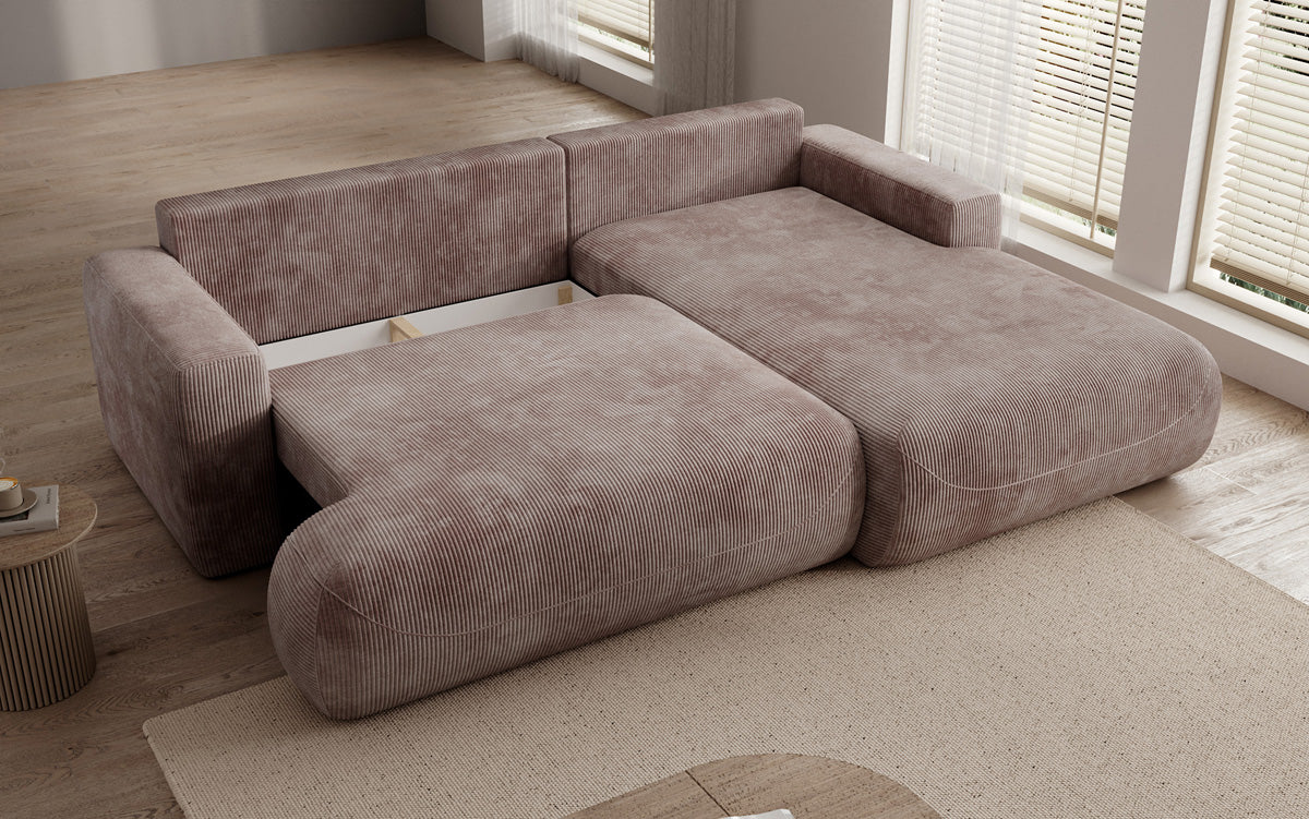Designer Ecksofa Enzo mit Schlaf- und Klappfunktion in Cord