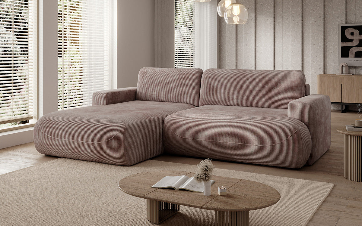 Designer Ecksofa Enzo mit Schlaf- und Klappfunktion in Cord