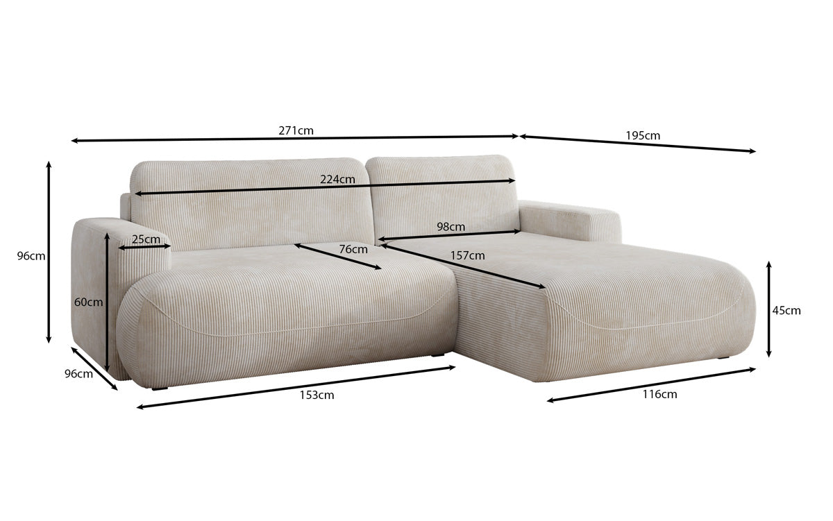 Designer Ecksofa Enzo mit Schlaf- und Klappfunktion in Cord