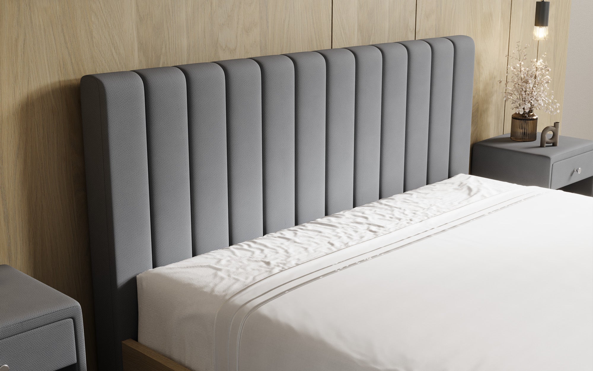 Designer Polsterbett Fiore Linea in Stoff mit Stauraum