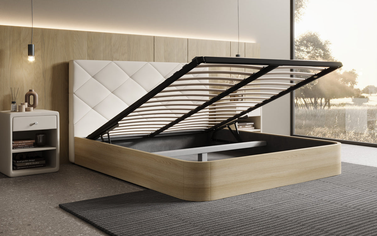 Designer Polsterbett Fiore Caro in Stoff mit Stauraum