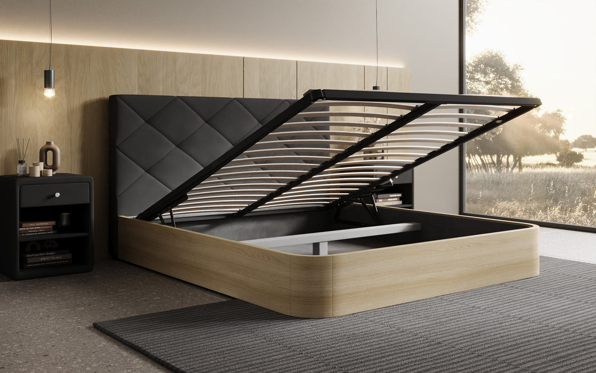 Designer Polsterbett Fiore Caro in Stoff mit Stauraum