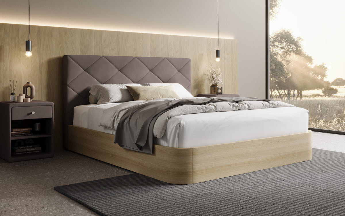 Designer Polsterbett Fiore Caro in Stoff mit Stauraum