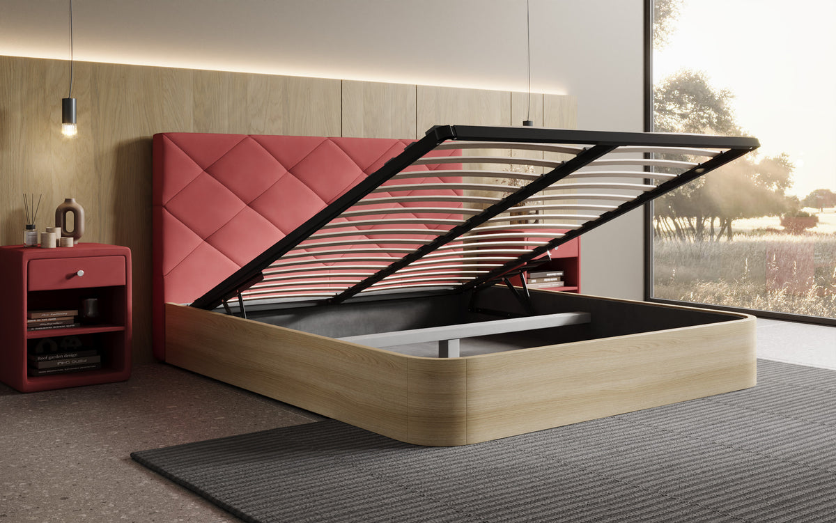 Designer Polsterbett Fiore Caro in Stoff mit Stauraum