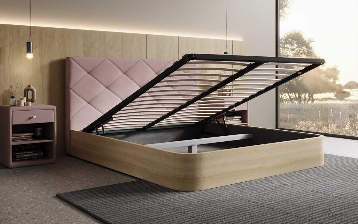 Designer Polsterbett Fiore Caro in Stoff mit Stauraum