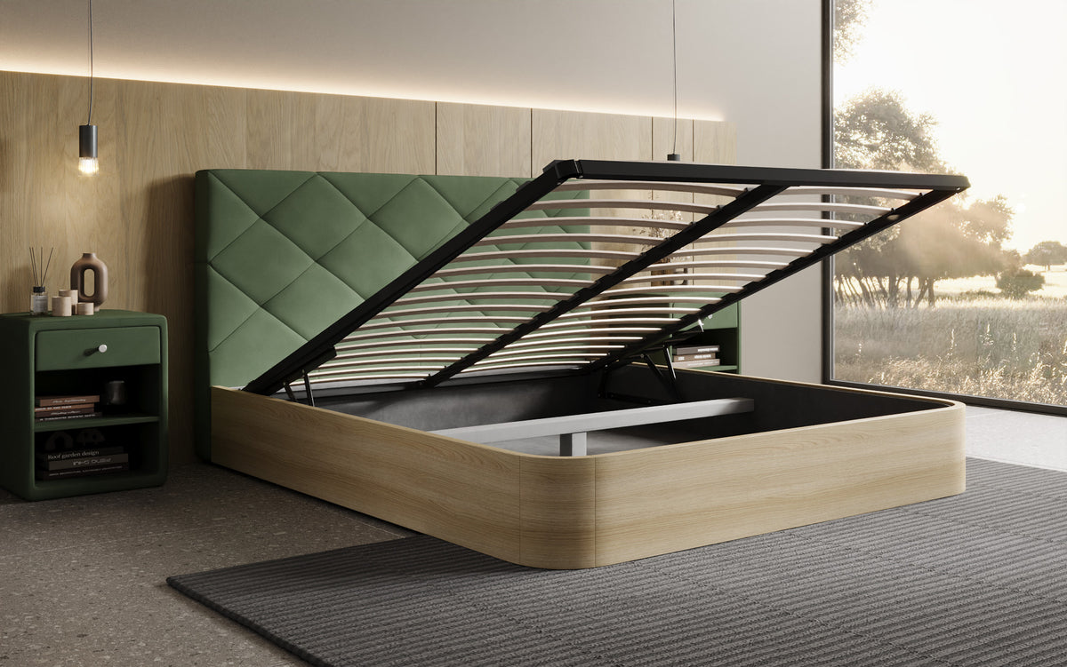 Designer Polsterbett Fiore Caro in Stoff mit Stauraum