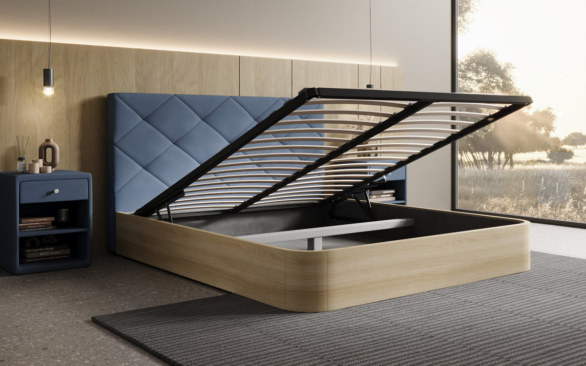 Designer Polsterbett Fiore Caro in Stoff mit Stauraum