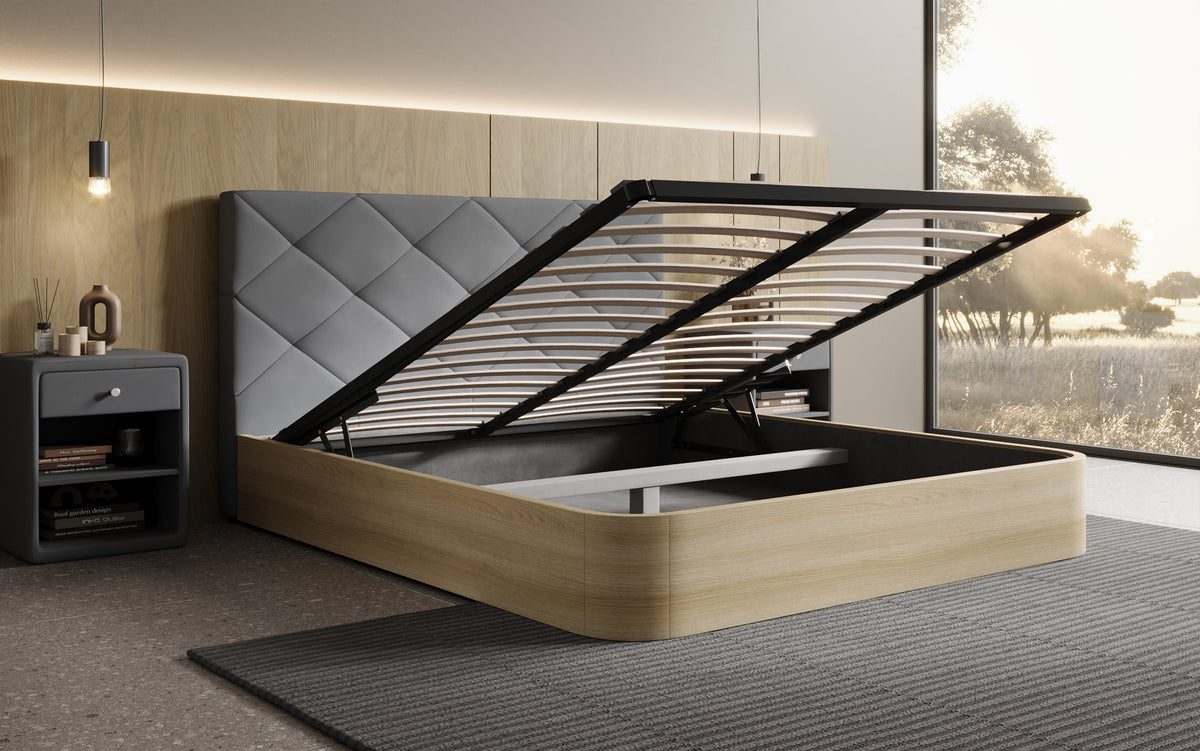 Designer Polsterbett Fiore Caro in Stoff mit Stauraum