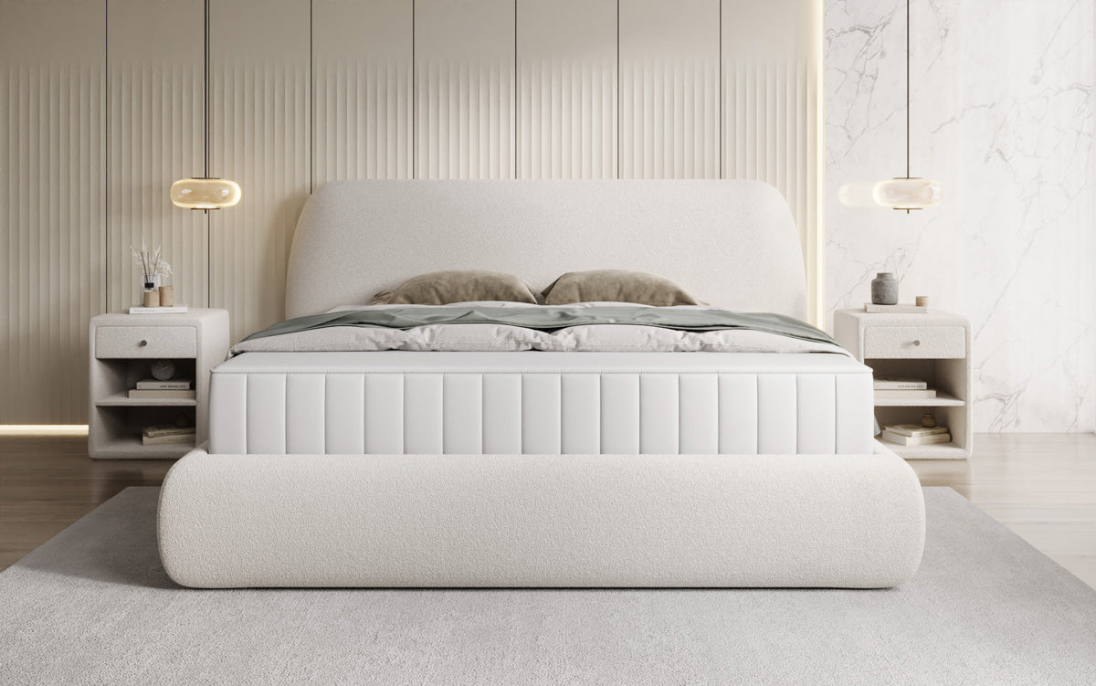 Designer Polsterbett Nella in Teddy Bouclé mit Stauraum