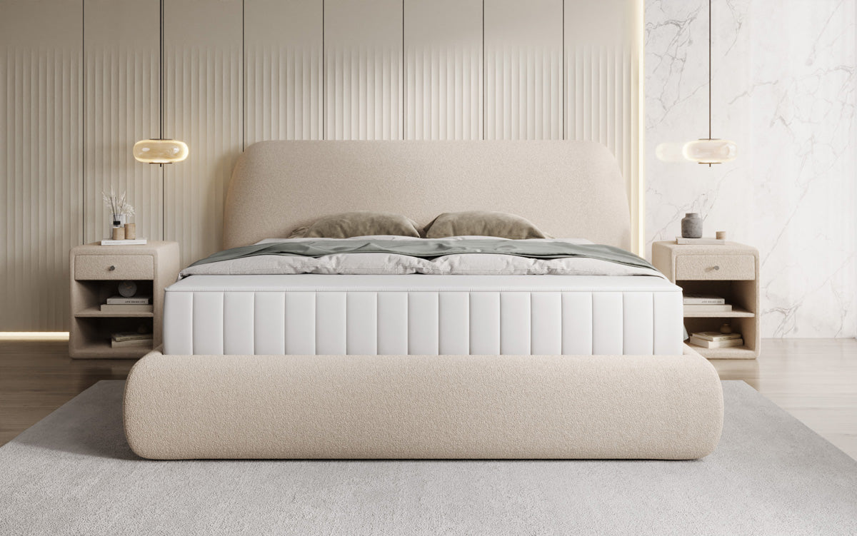 Designer Polsterbett Nella in Teddy Bouclé mit Stauraum