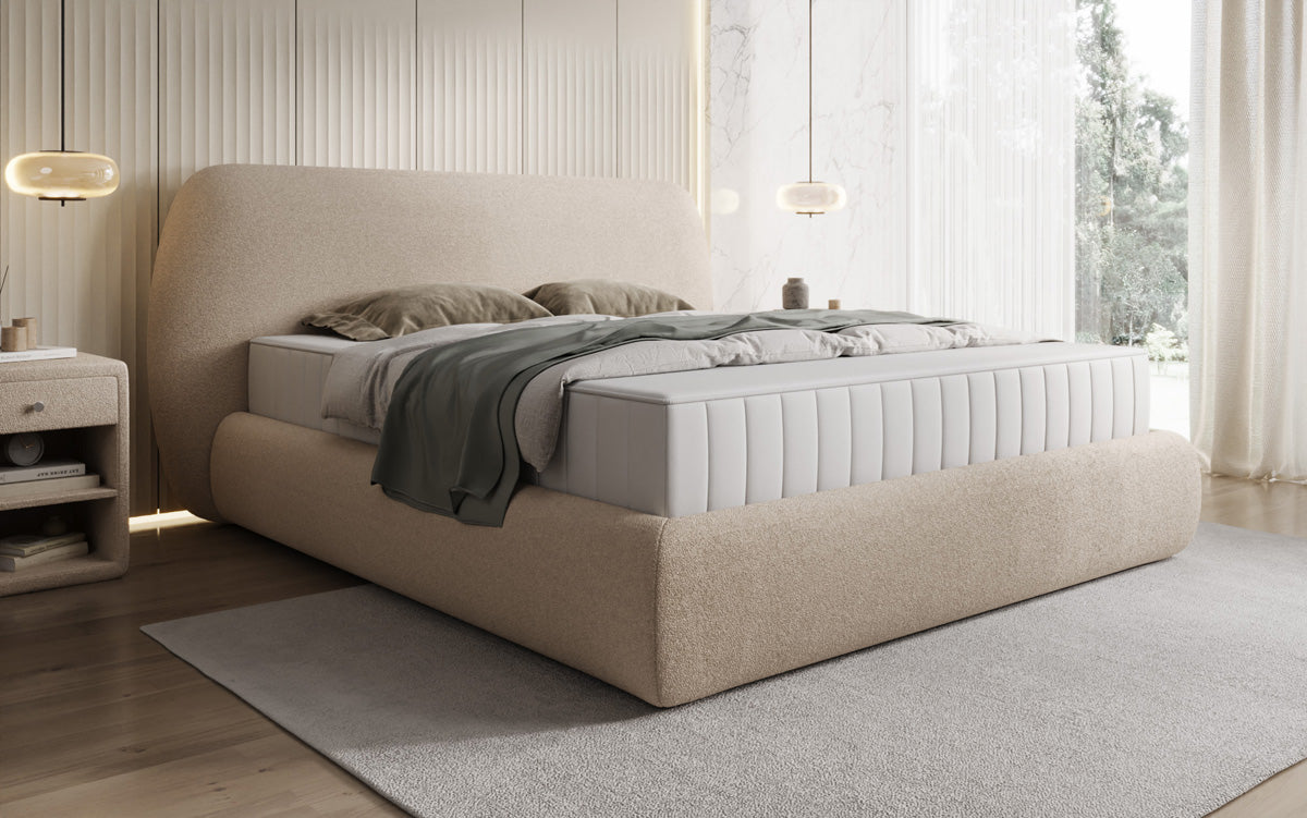 Designer Polsterbett Nella in Teddy Bouclé mit Stauraum