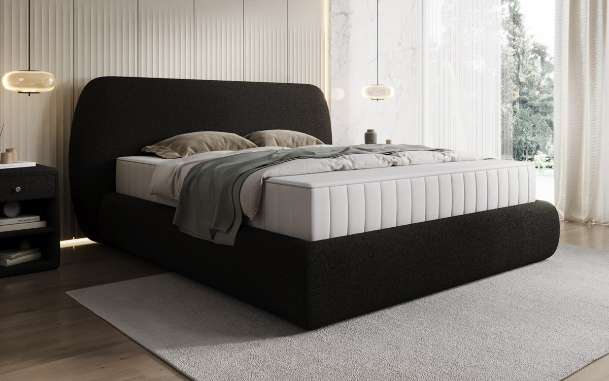 Designer Polsterbett Nella in Teddy Bouclé mit Stauraum