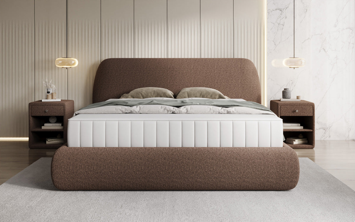 Designer Polsterbett Nella in Teddy Bouclé mit Stauraum