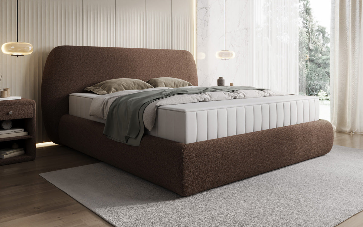 Designer Polsterbett Nella in Teddy Bouclé mit Stauraum
