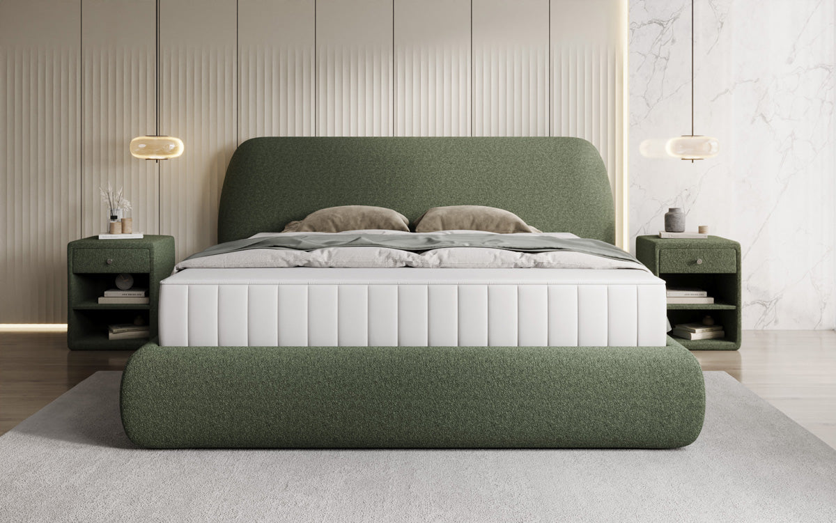 Designer Polsterbett Nella in Teddy Bouclé mit Stauraum