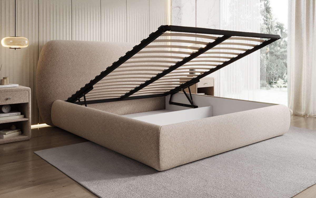 Designer Polsterbett Nella in Strukturstoff mit Stauraum