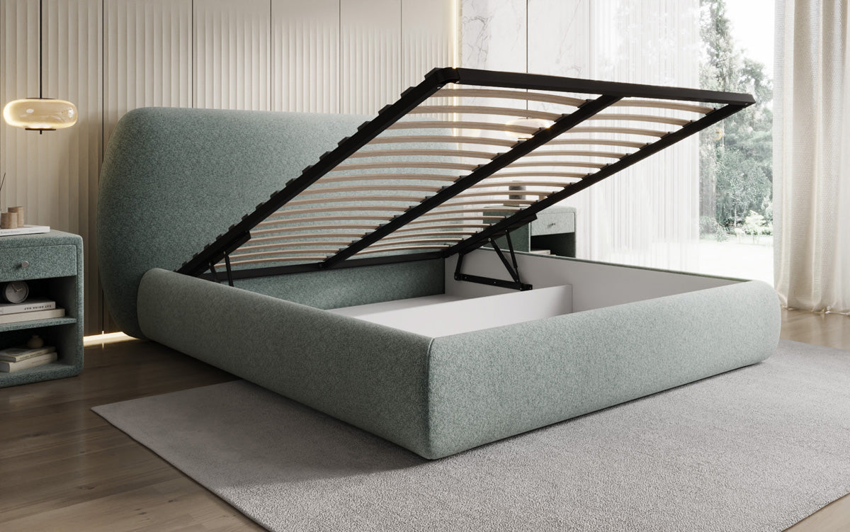 Designer Polsterbett Nella in Strukturstoff mit Stauraum