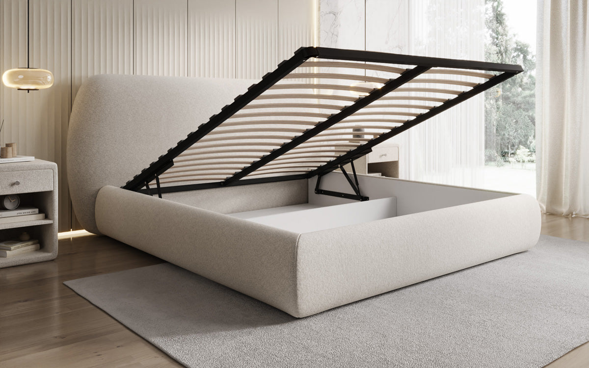 Designer Polsterbett Nella in Strukturstoff mit Stauraum
