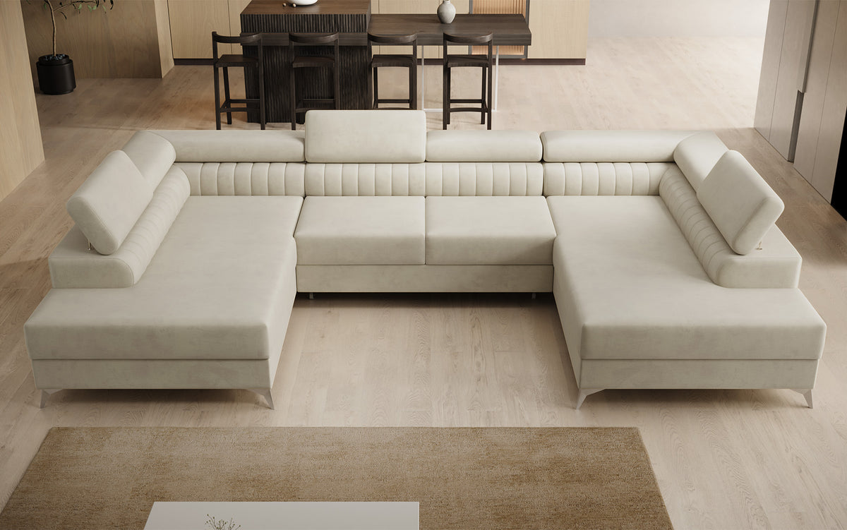 Designer Sofa Aurea U mit Schlaf- und Klappfunktion in Samt
