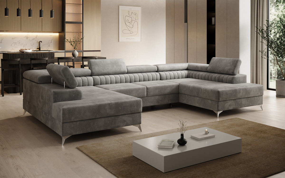 Designer Sofa Aurea U mit Schlaf- und Klappfunktion in Samt