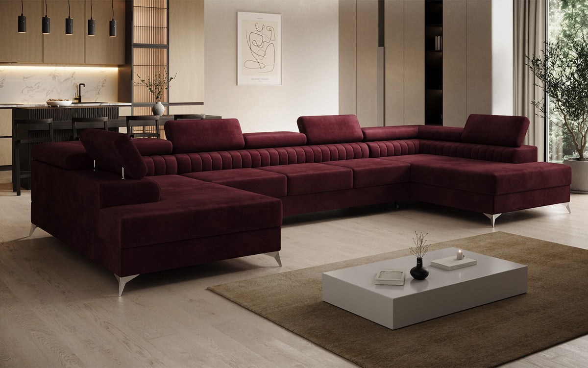 Designer Sofa Aurea U XXL mit Schlaf- und Klappfunktion in Samt