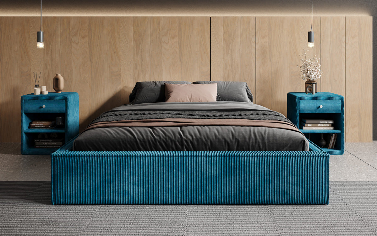 Designer Polsterbett Base mit Stauraum ohne Headboard in Cord