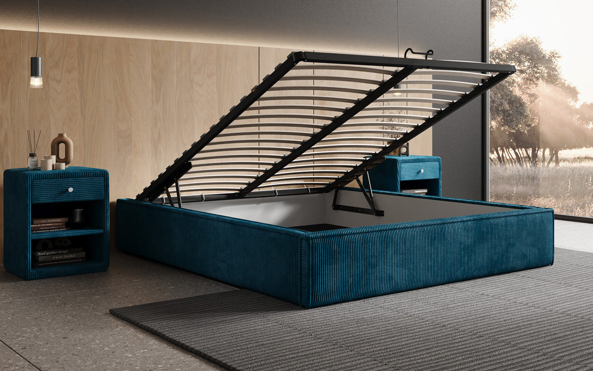 Designer Polsterbett Base mit Stauraum ohne Headboard in Cord
