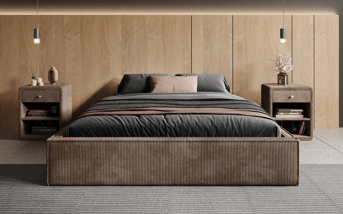 Designer Polsterbett Base mit Stauraum ohne Headboard in Cord