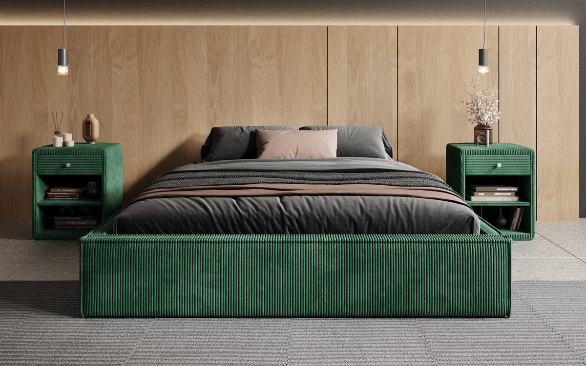 Designer Polsterbett Base mit Stauraum ohne Headboard in Cord
