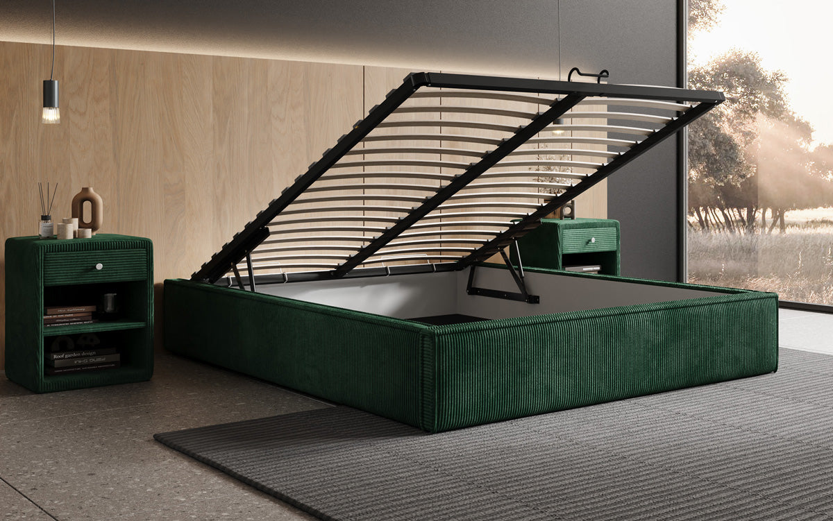 Designer Polsterbett Base mit Stauraum ohne Headboard in Cord