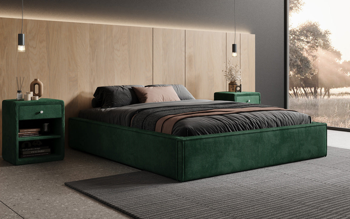 Designer Polsterbett Base mit Stauraum ohne Headboard in Cord