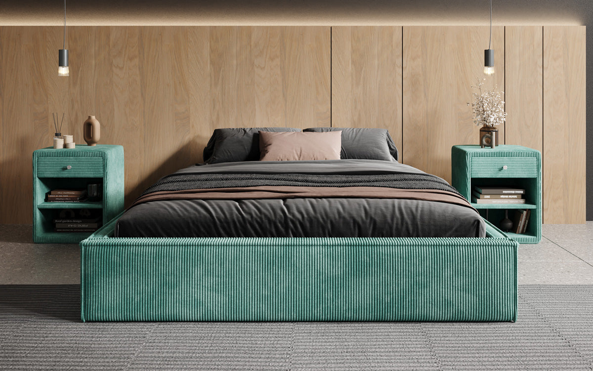 Designer Polsterbett Base mit Stauraum ohne Headboard in Cord