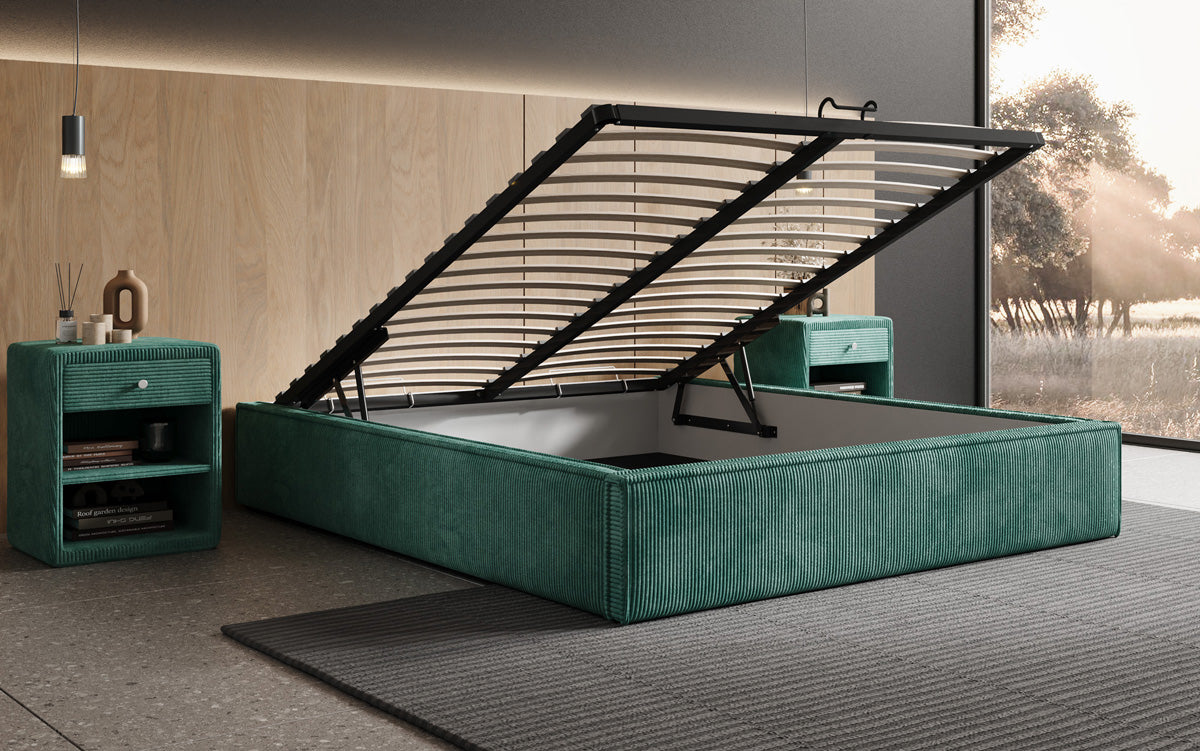 Designer Polsterbett Base mit Stauraum ohne Headboard in Cord