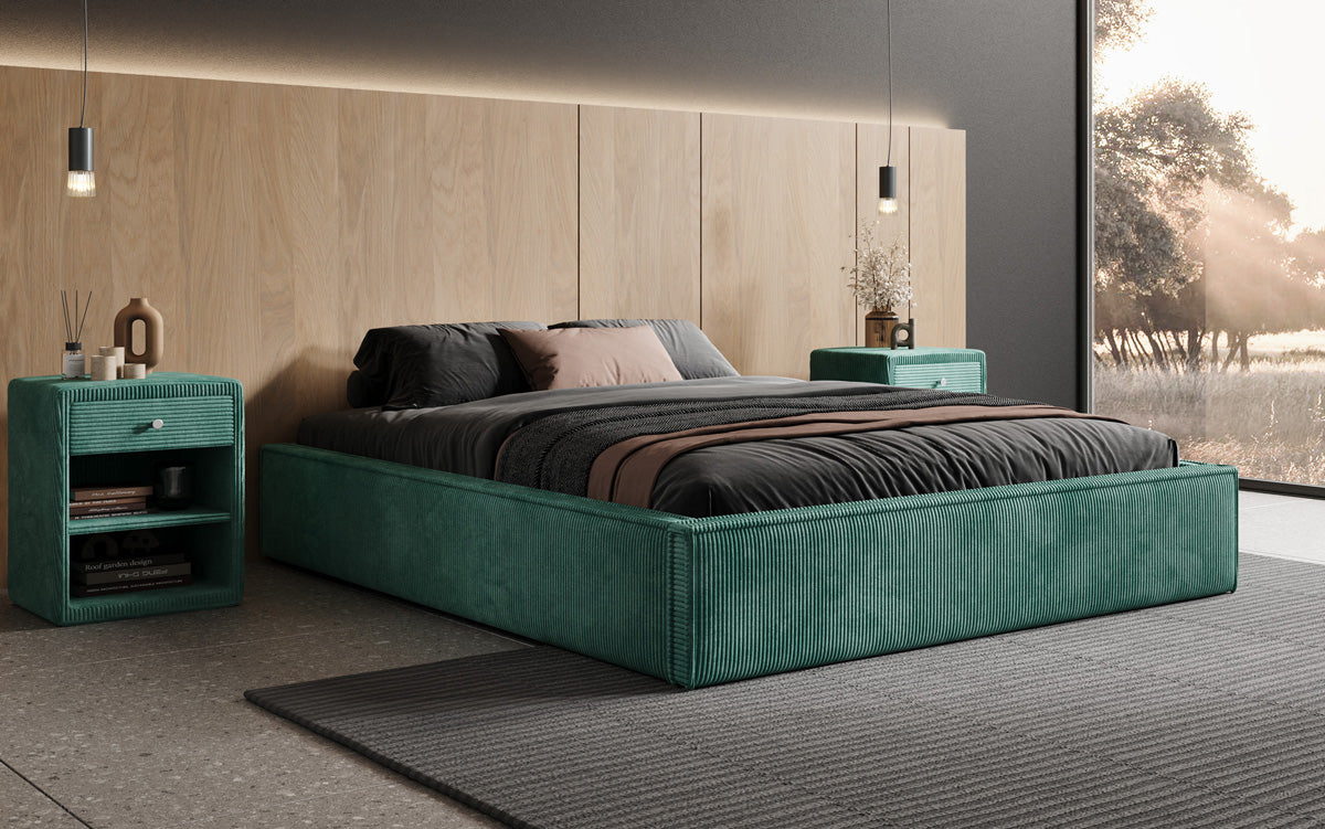 Designer Polsterbett Base mit Stauraum ohne Headboard in Cord