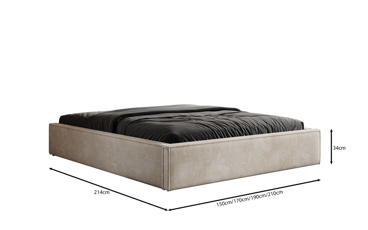 Designer Polsterbett Base mit Stauraum ohne Headboard in Cord