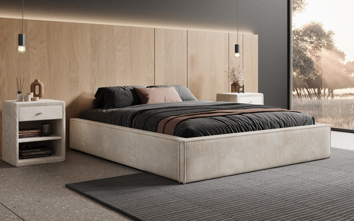 Designer Polsterbett Base mit Stauraum ohne Headboard in Cord
