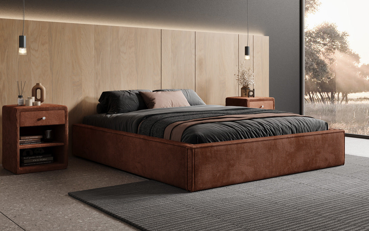 Designer Polsterbett Base mit Stauraum ohne Headboard in Cord