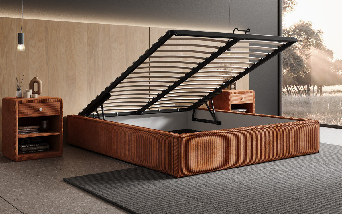 Designer Polsterbett Base mit Stauraum ohne Headboard in Cord