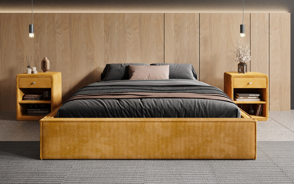 Designer Polsterbett Base mit Stauraum ohne Headboard in Cord
