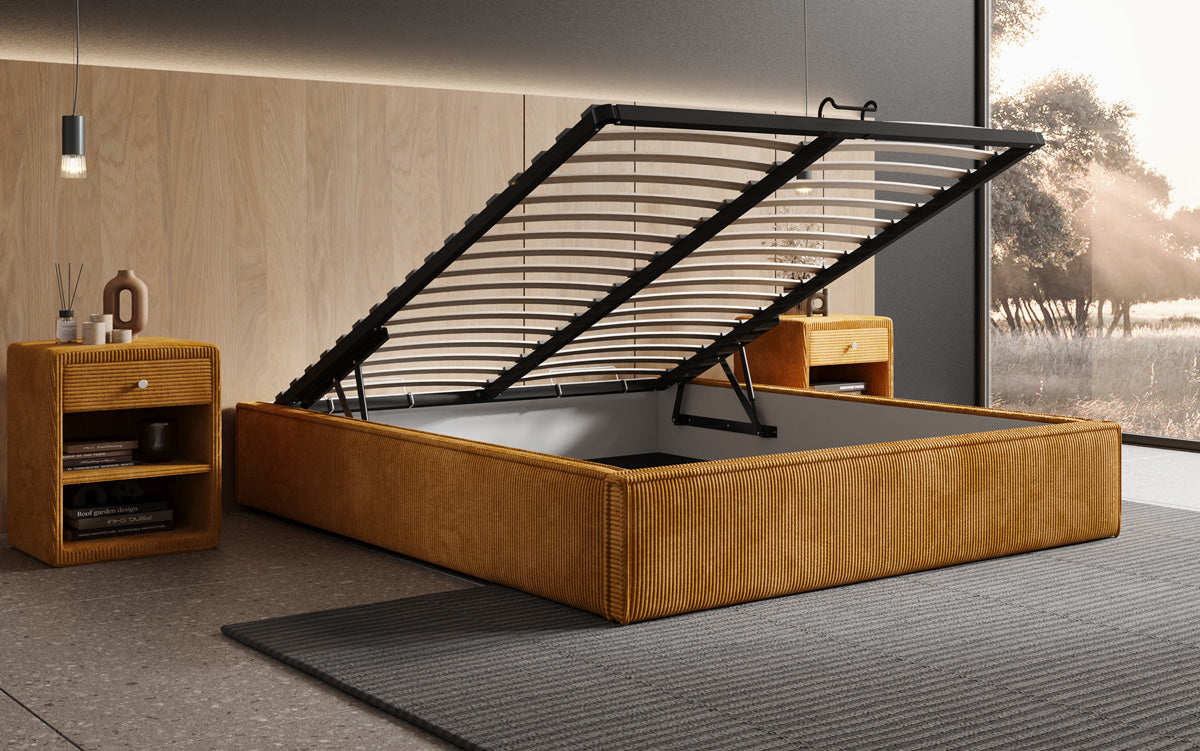 Designer Polsterbett Base mit Stauraum ohne Headboard in Cord
