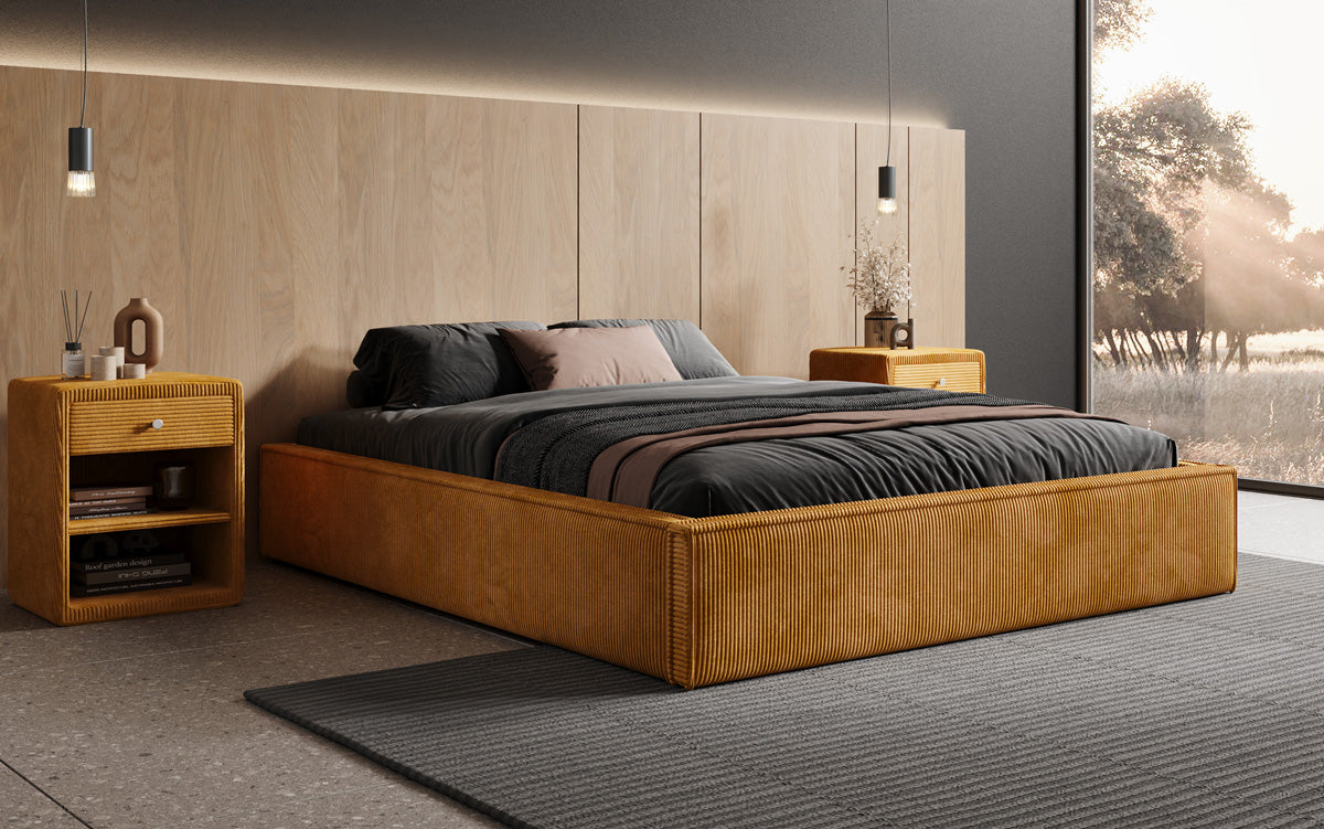 Designer Polsterbett Base mit Stauraum ohne Headboard in Cord