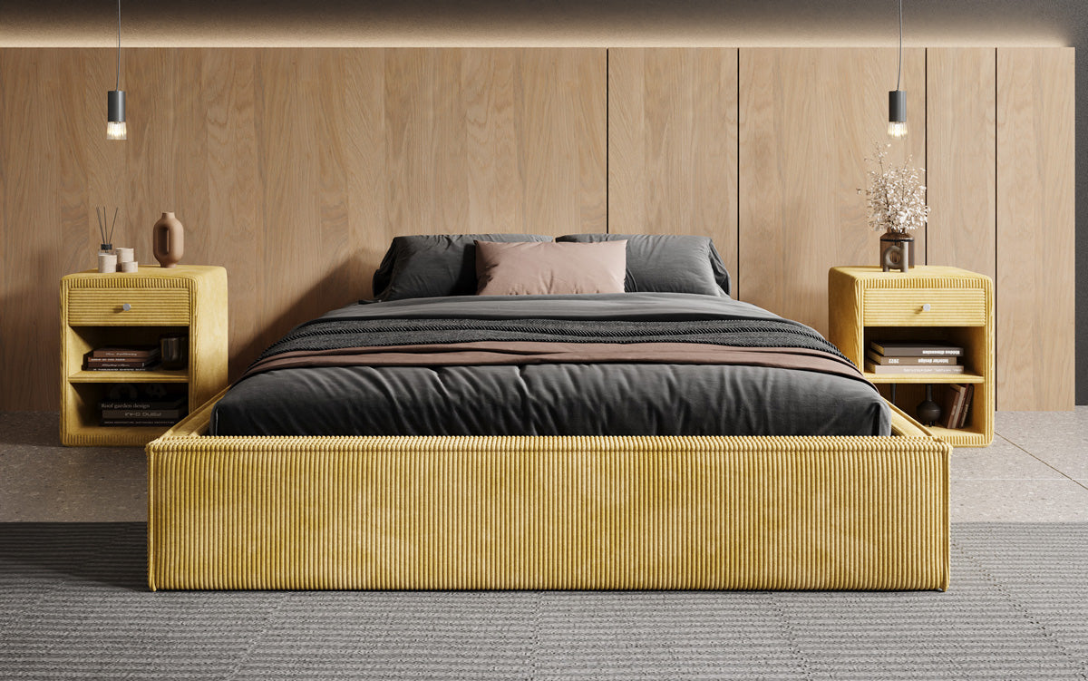 Designer Polsterbett Base mit Stauraum ohne Headboard in Cord