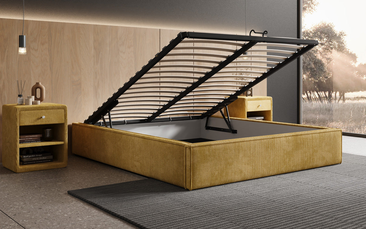 Designer Polsterbett Base mit Stauraum ohne Headboard in Cord
