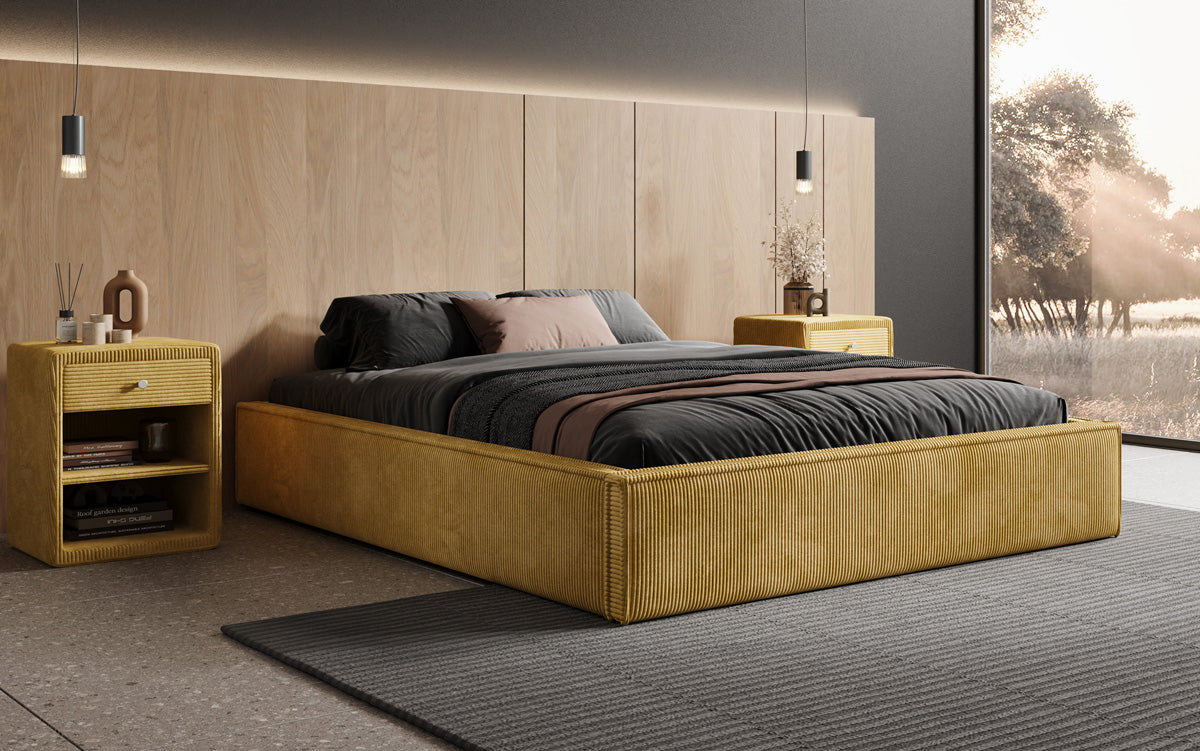 Designer Polsterbett Base mit Stauraum ohne Headboard in Cord