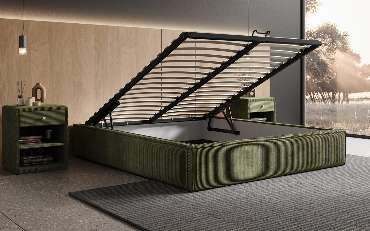 Designer Polsterbett Base mit Stauraum ohne Headboard in Cord