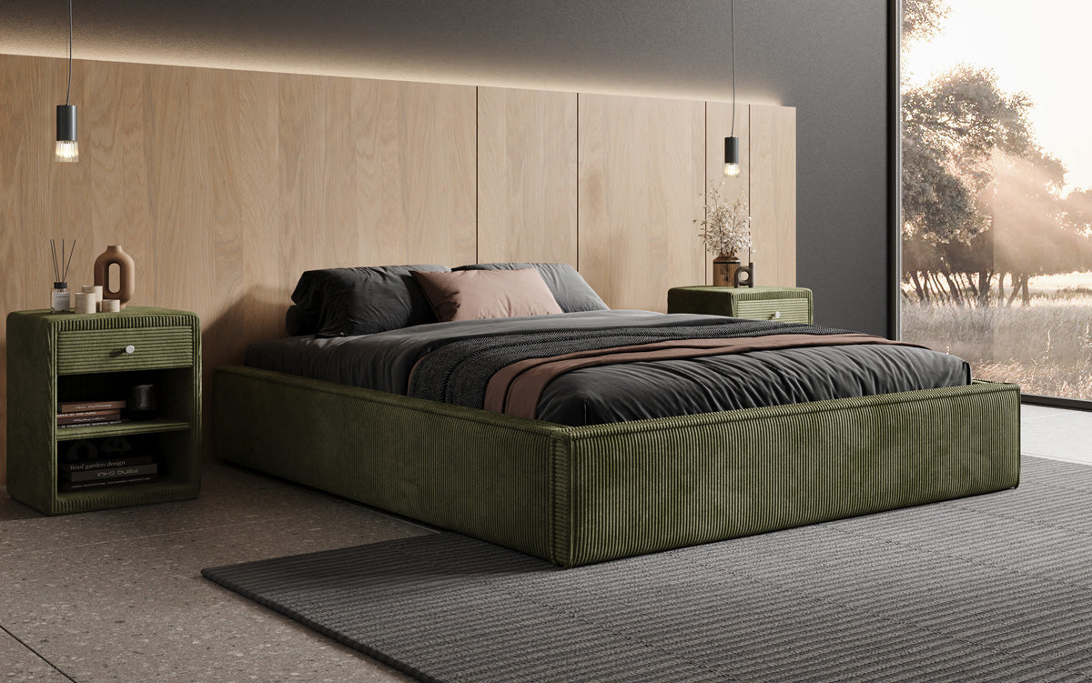 Designer Polsterbett Base mit Stauraum ohne Headboard in Cord